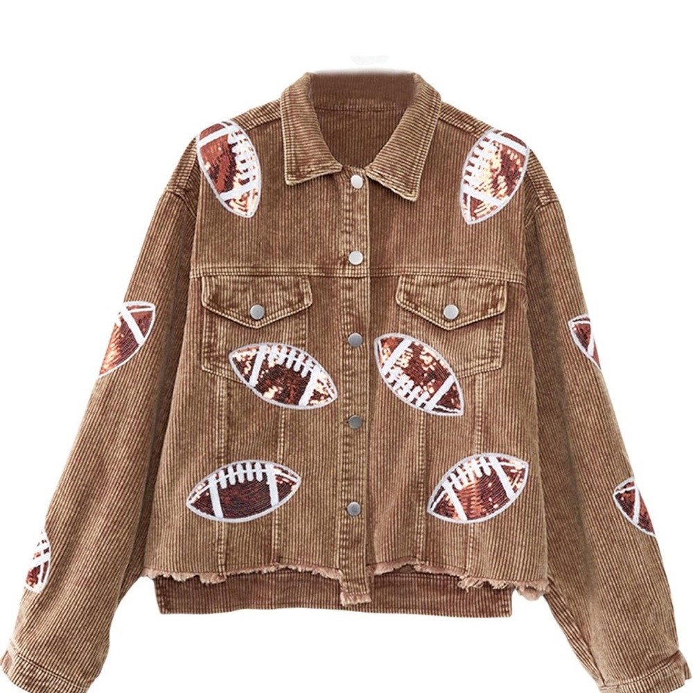 Brown Corduroy Jacket with Football Patches